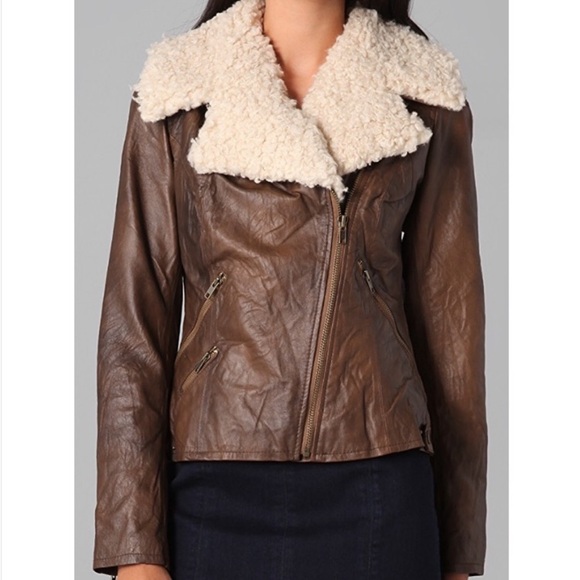 BB Dakota Leather Shearling Jacket with removable Shearling Collar. - Picture 16 of 16